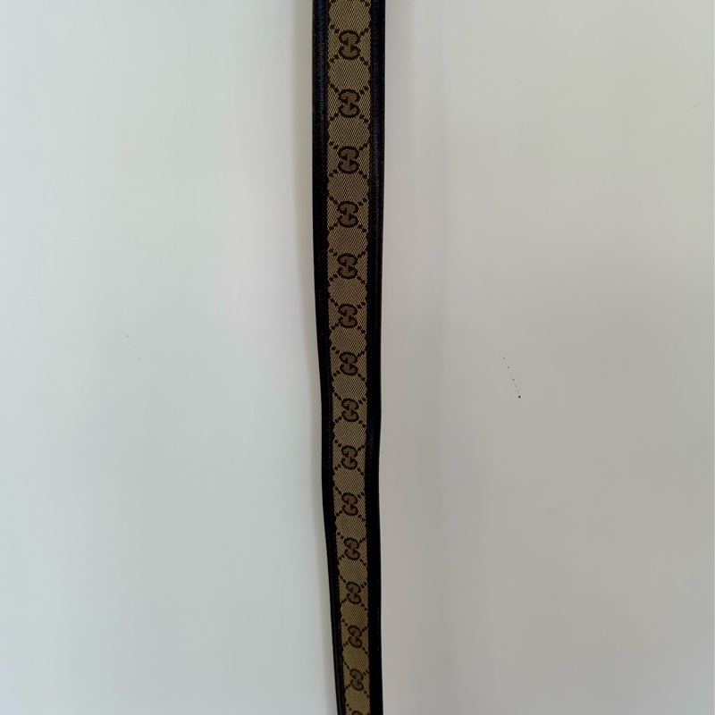 二手GUCCI咖啡色緹花滾皮邊銀色GG logo腰帶95公分114876-10