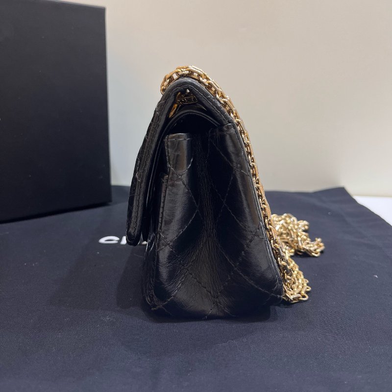 香奈兒/Chanel 黑金牛皮油蠟皮2.55迷你鏈條包-2