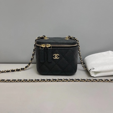 Chanel香奈兒 黑金牛皮荔枝紋mini盒子包