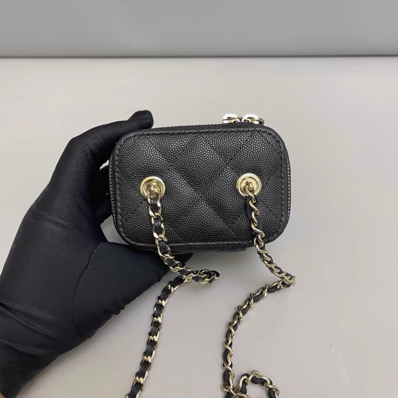 Chanel香奈兒 黑金牛皮荔枝紋mini盒子包-4
