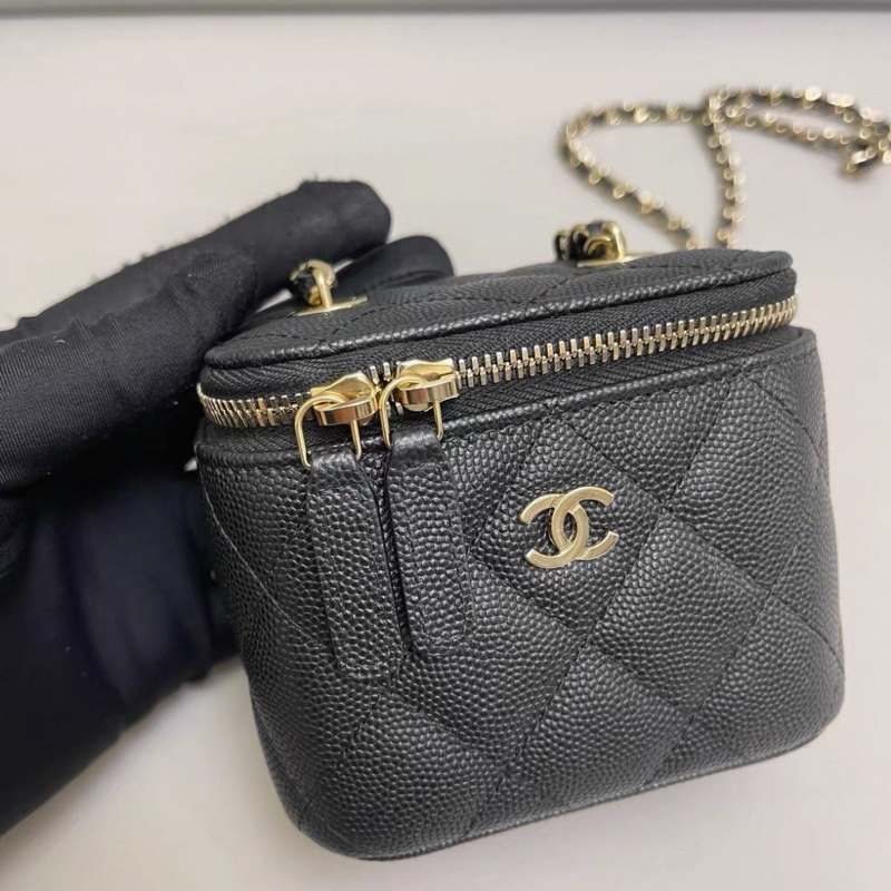 Chanel香奈兒 黑金牛皮荔枝紋mini盒子包-5
