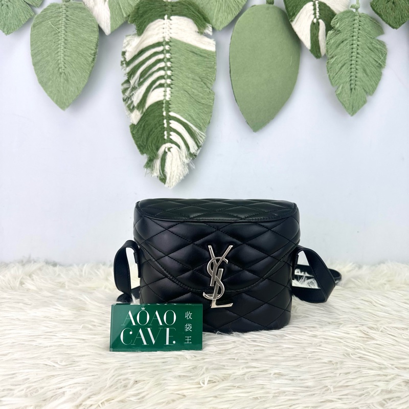YSL JUNE BOX 黑銀羊皮盒子包 單肩斜肩包-0