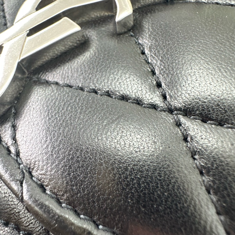 YSL JUNE BOX 黑銀羊皮盒子包 單肩斜肩包-11