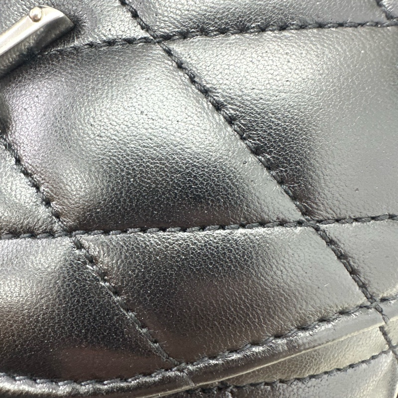 YSL JUNE BOX 黑銀羊皮盒子包 單肩斜肩包-13