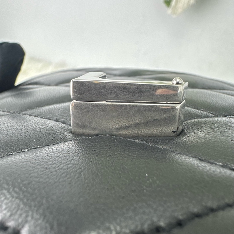 YSL JUNE BOX 黑銀羊皮盒子包 單肩斜肩包-17