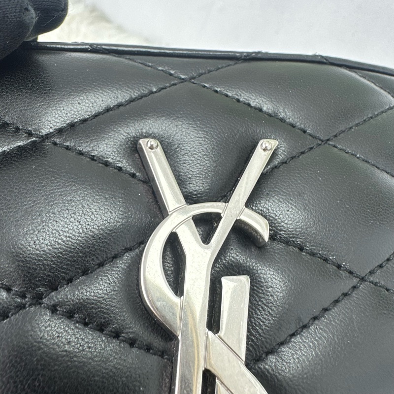 YSL JUNE BOX 黑銀羊皮盒子包 單肩斜肩包-19