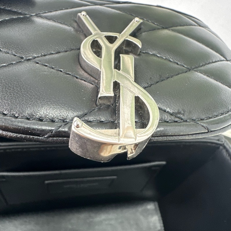 YSL JUNE BOX 黑銀羊皮盒子包 單肩斜肩包-20