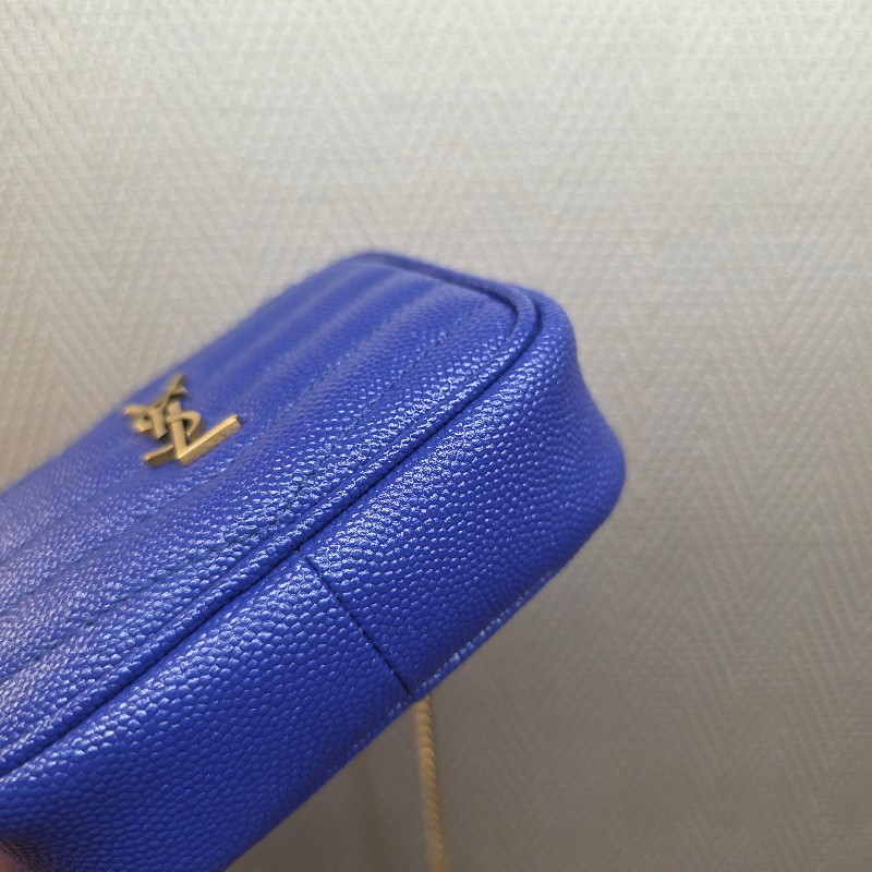 [ 過新年甜價出😍] YSL電光藍荔枝牛皮霧金釦Mini流蘇斜背包-7