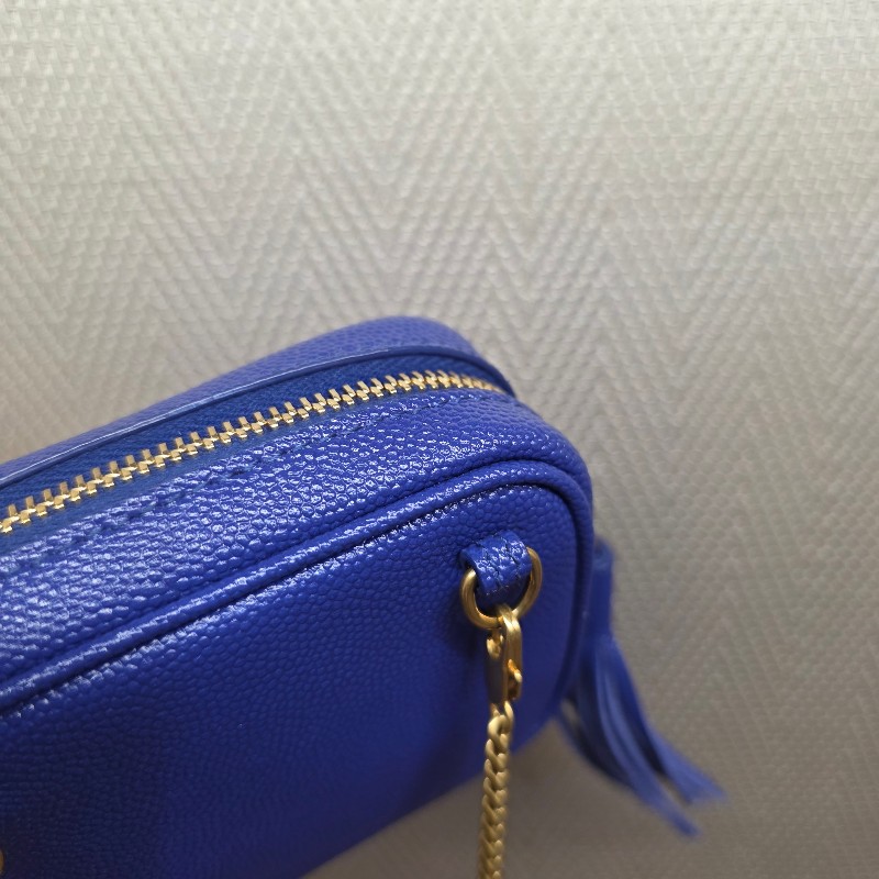 [ 過新年甜價出😍] YSL電光藍荔枝牛皮霧金釦Mini流蘇斜背包-11