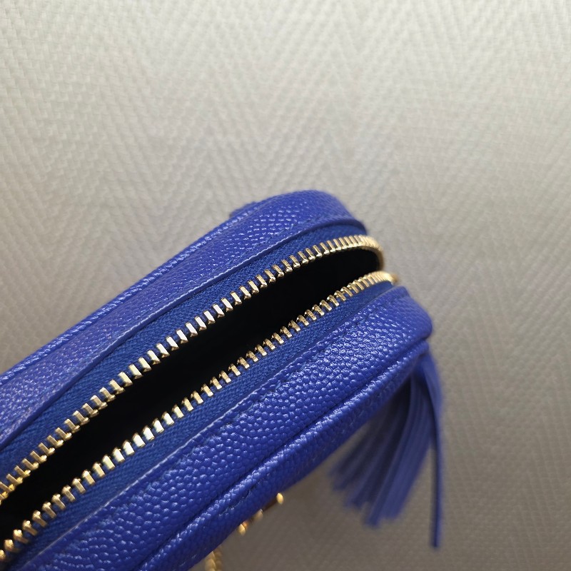 [ 過新年甜價出😍] YSL電光藍荔枝牛皮霧金釦Mini流蘇斜背包-12