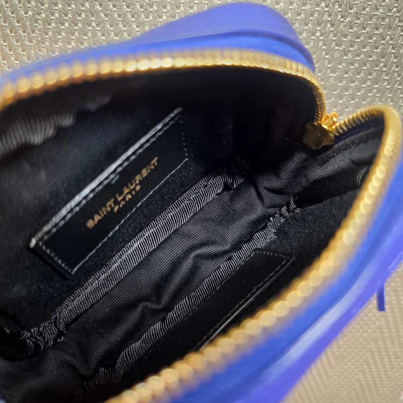 [ 過新年甜價出😍] YSL電光藍荔枝牛皮霧金釦Mini流蘇斜背包-15