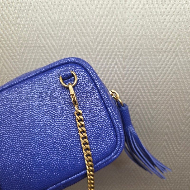 [ 過新年甜價出😍] YSL電光藍荔枝牛皮霧金釦Mini流蘇斜背包-18