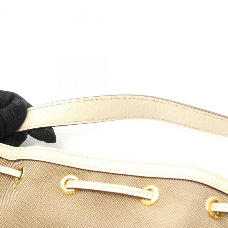 PRADA LOGO JACQUARD 手提包 帆布皮革 米色 白色 二手 女士-5