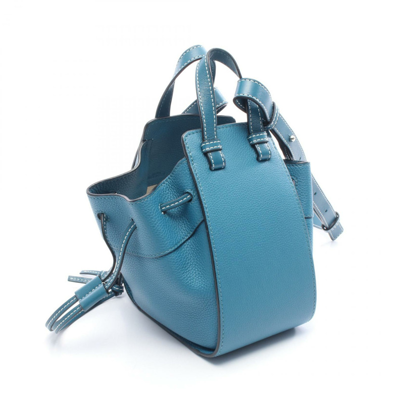 LOEWE 迷你吊床抽繩兩用肩包 手提包 皮革 藍色 二手 女款-1