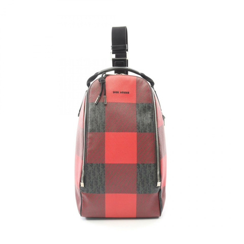 Christian Dior 男腰包/斜背包，帆布/皮革材質，紅黑配色，二手。