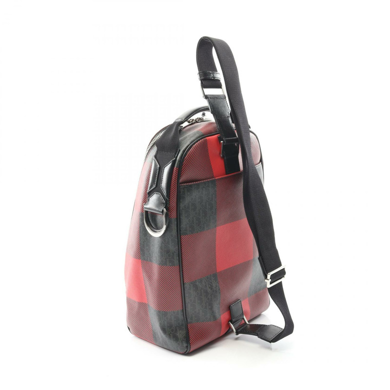 Christian Dior 男腰包/斜背包，帆布/皮革材質，紅黑配色，二手。-1