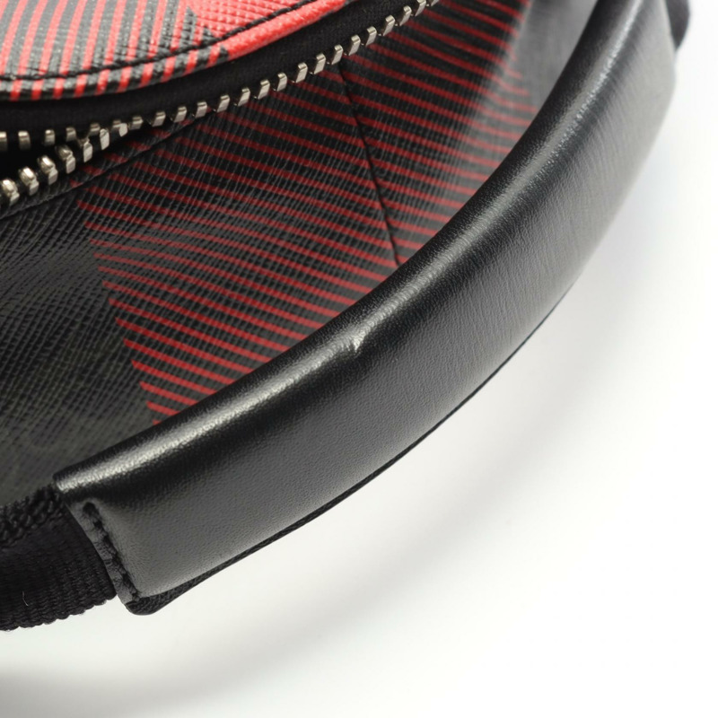 Christian Dior 男腰包/斜背包，帆布/皮革材質，紅黑配色，二手。-7