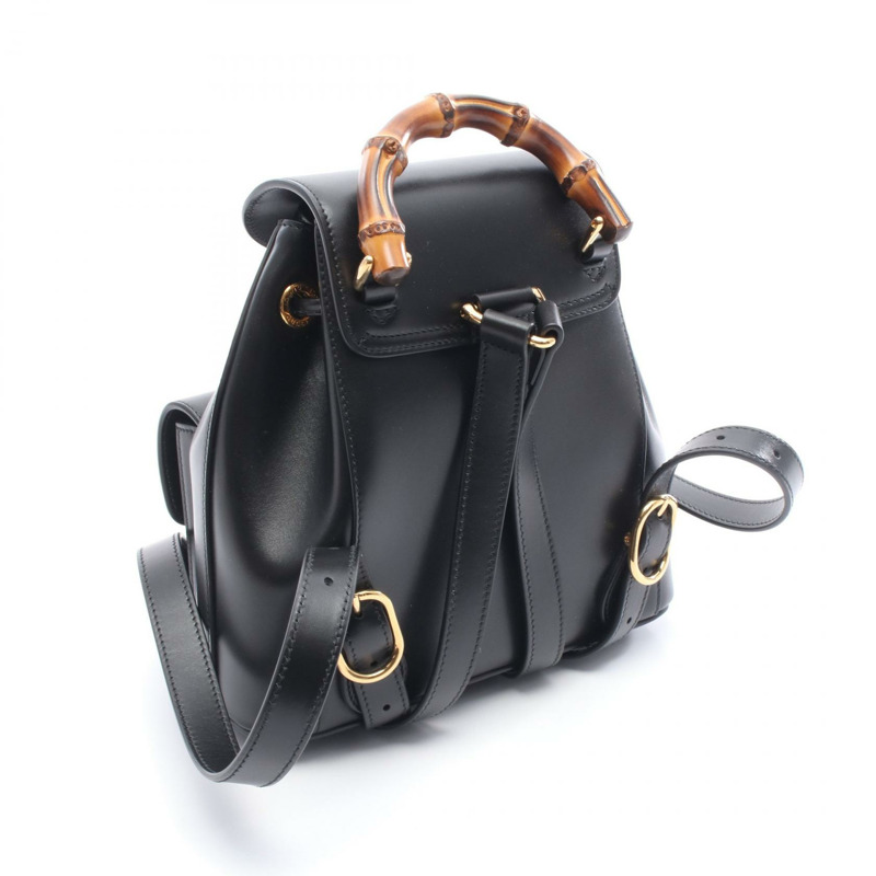 GUCCI 竹節雙肩包 702101 黑色真皮二手女款-1