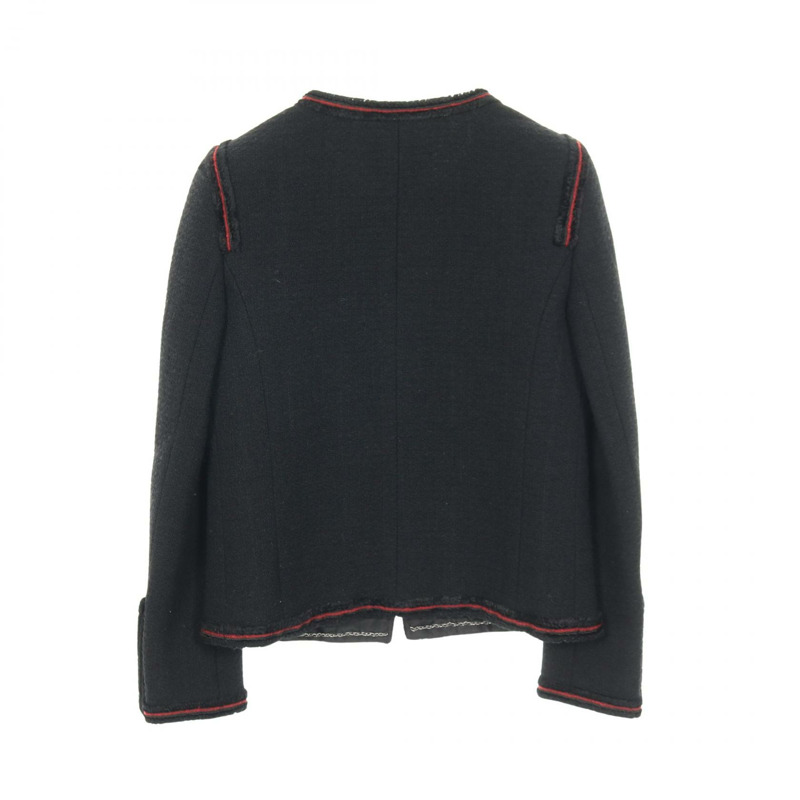 香奈兒 COCO 標誌鷹形紐扣無色外套 P36021V24261 羊毛黑紅色二手女裝-1