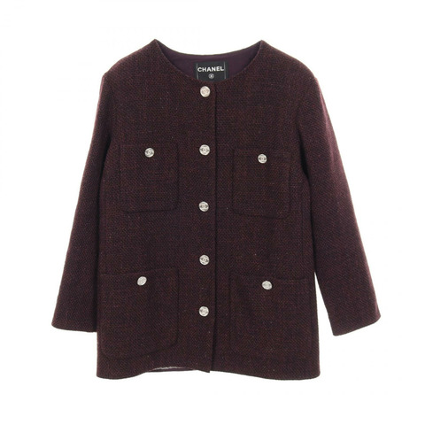 香奈兒 COCO 標誌紐扣斜紋軟呢外套 P71176V37139 羊毛 紫色 二手 女款