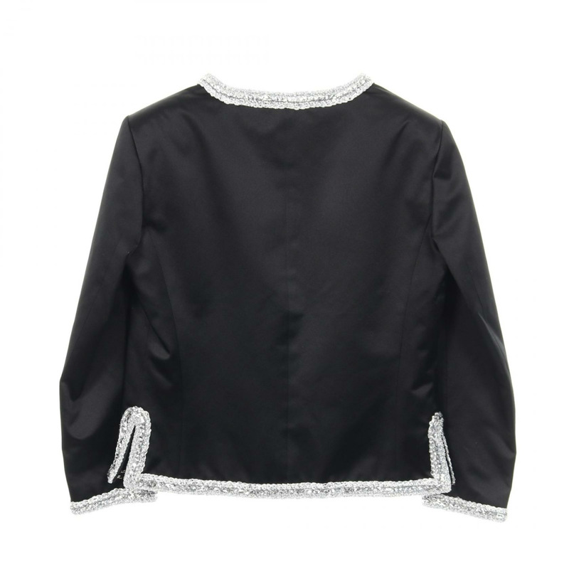 香奈兒 COCO 標誌紐扣 無色外套 P64052V60050 絲綢 黑色 銀色 二手 女士-1