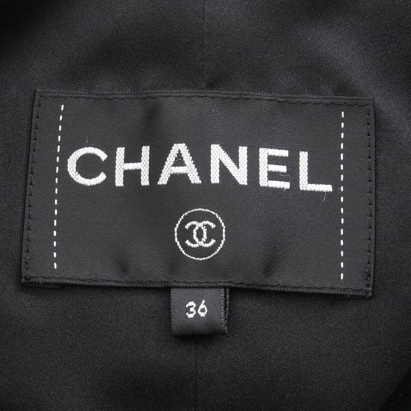香奈兒 COCO 標誌紐扣 無色外套 P64052V60050 絲綢 黑色 銀色 二手 女士-2
