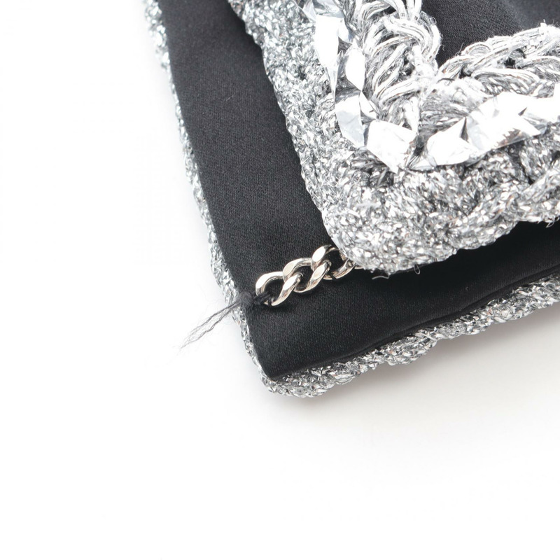 香奈兒 COCO 標誌紐扣 無色外套 P64052V60050 絲綢 黑色 銀色 二手 女士-7