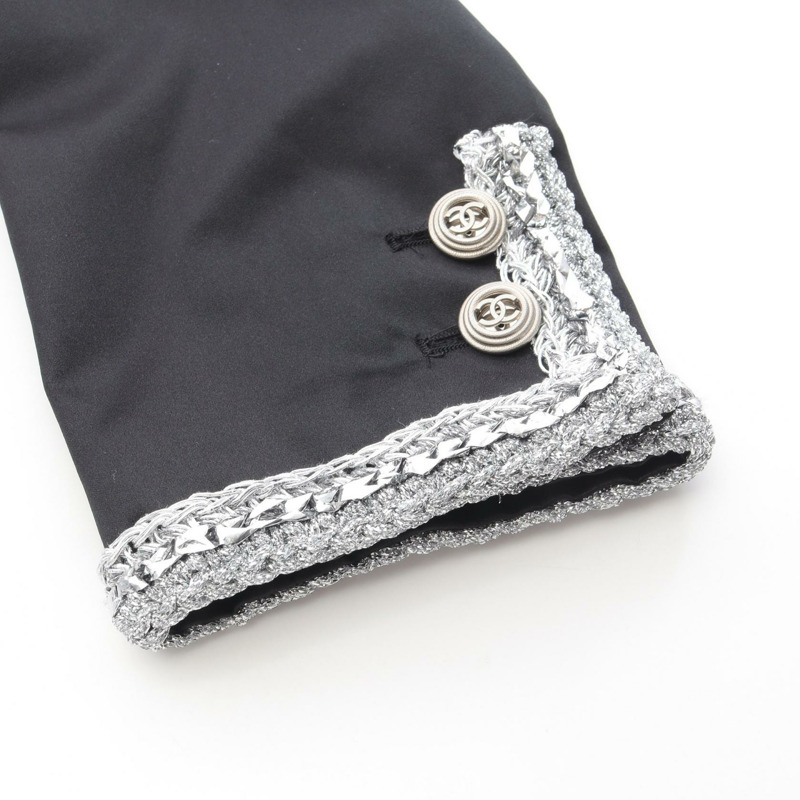 香奈兒 COCO 標誌紐扣 無色外套 P64052V60050 絲綢 黑色 銀色 二手 女士-8