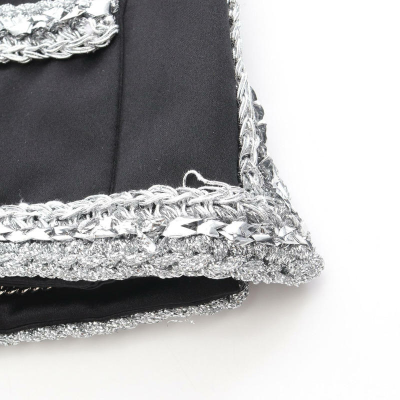 香奈兒 COCO 標誌紐扣 無色外套 P64052V60050 絲綢 黑色 銀色 二手 女士-9