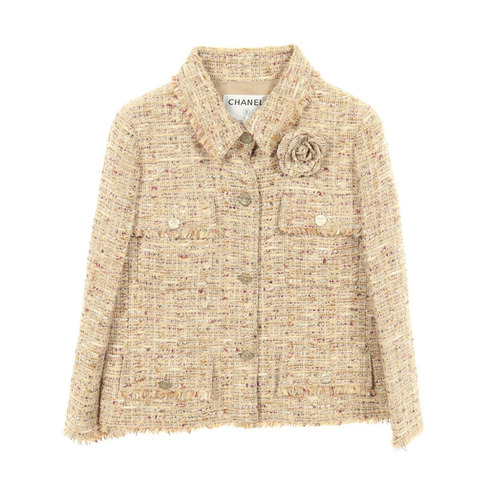 香奈兒 COCO 標誌紐扣斜紋軟呢外套 P28167V18056 尼龍羊毛棉混紡 米色 多色 二手 女款