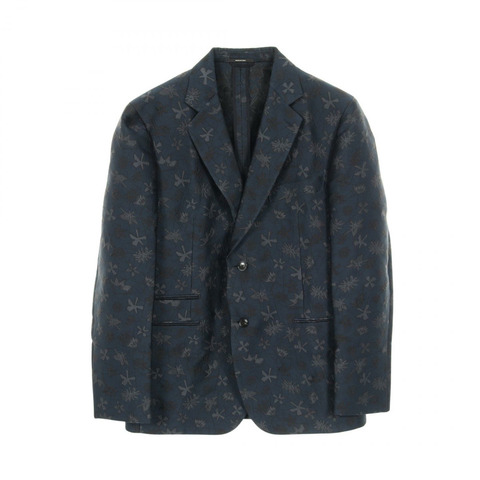 愛馬仕 (HERMES) 訂製西裝外套，真絲聚酯纖維布料，海軍藍，二手，男士尺寸 52