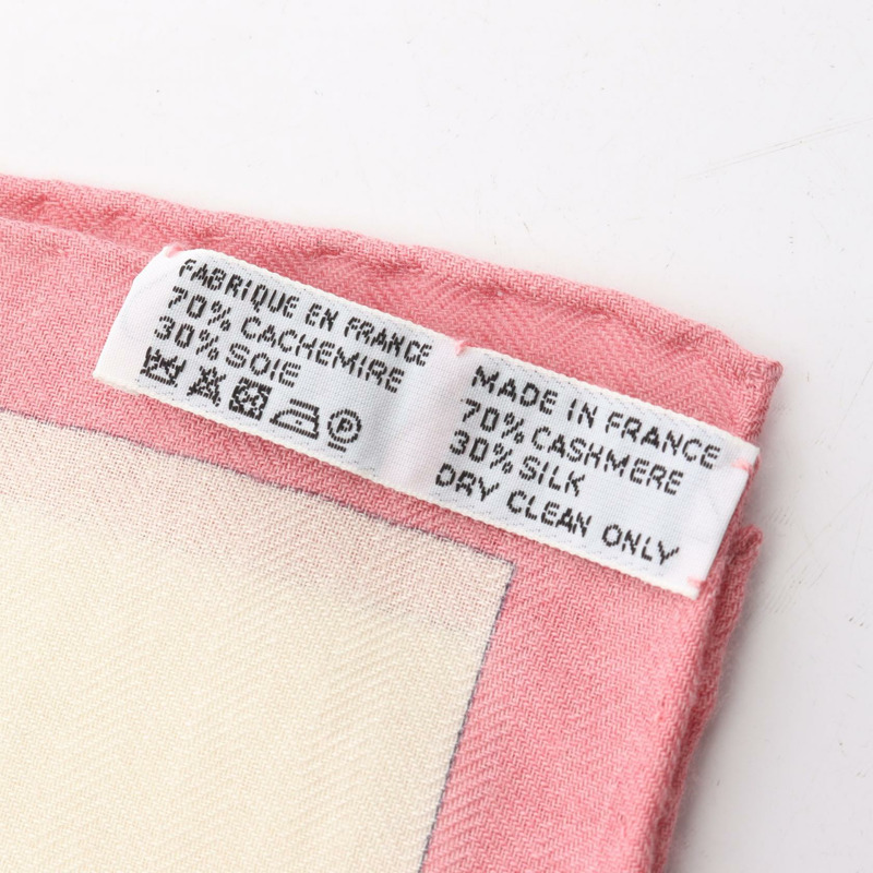 愛馬仕 Carre 140 CAVALCADOUR Fleuri 絲巾/披肩，真絲/羊絨混紡，米色/粉紅色，二手-3