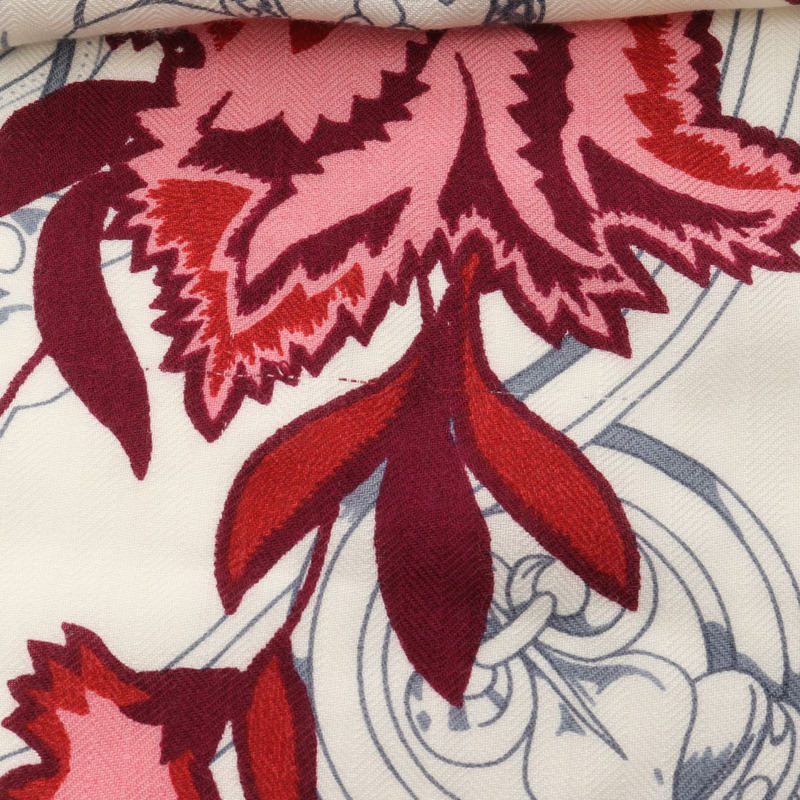 愛馬仕 Carre 140 CAVALCADOUR Fleuri 絲巾/披肩，真絲/羊絨混紡，米色/粉紅色，二手-4