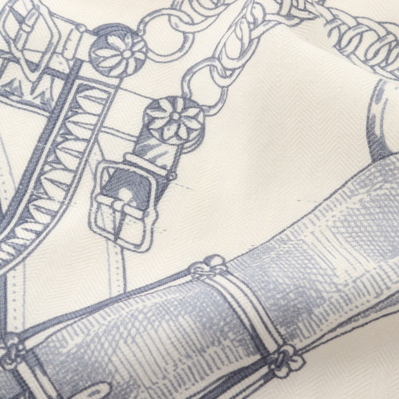 愛馬仕 Carre 140 CAVALCADOUR Fleuri 絲巾/披肩，真絲/羊絨混紡，米色/粉紅色，二手-5