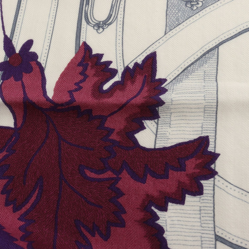 愛馬仕 Carre 140 CAVALCADOUR Fleuri 絲巾/披肩，真絲/羊絨混紡，米色/粉紅色，二手-6