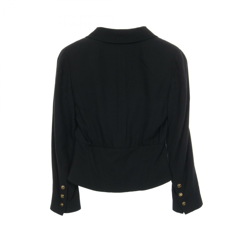 香奈兒 COCO 標誌紐扣 其他外套 P03702 羊毛尼龍 黑色 二手 女士-1