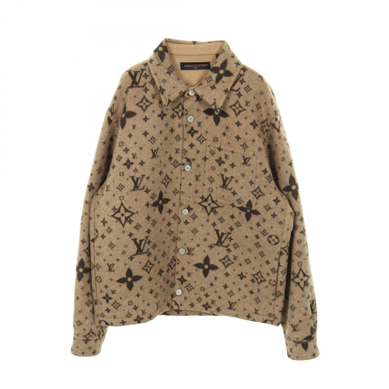 路易威登 Monogram 襯衫 其他外套 羊毛 絲綢 羊絨 米色 棕色 米色 二手 男士-0