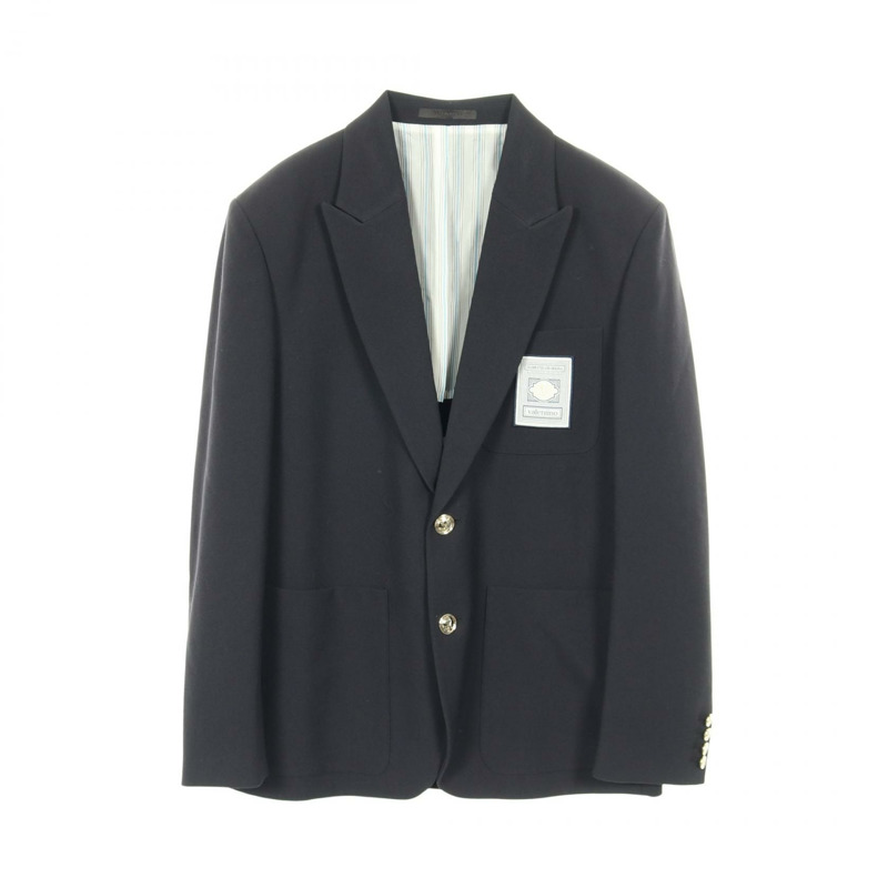 Valentino V 標誌紐扣 其他夾克 羊毛 人造絲 海軍藍 二手 男士-0