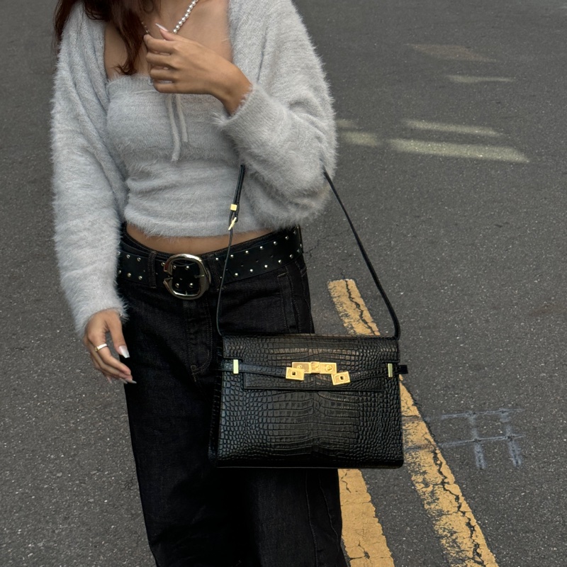 【全新品🎁】 YSL 聖羅蘭 黑金鱷魚紋 Kelly凱莉包(專櫃13.3萬)-13