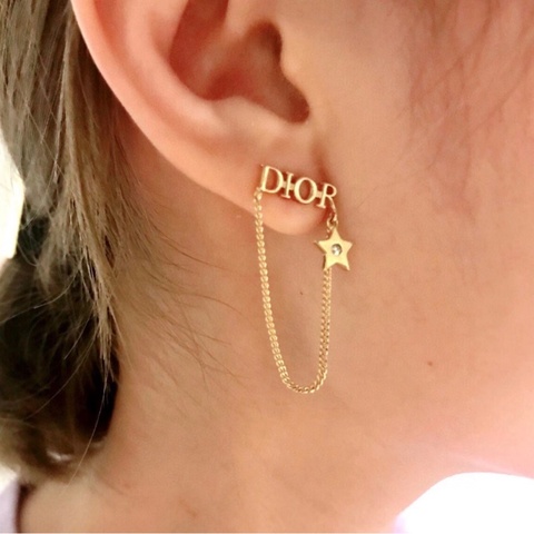 【全新✨ 全網最低價！】Dior金色 logo 星星鏈條吊墜耳環 子母加星星（下單前先詢問庫存❗️）