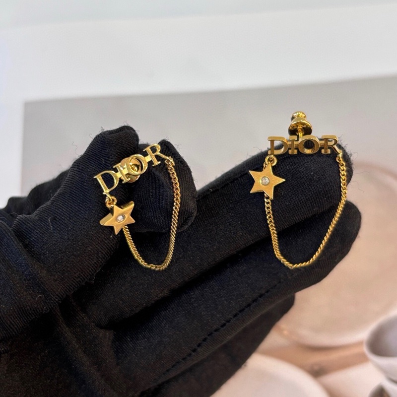 【全新✨ 全網最低價！】Dior金色 logo 星星鏈條吊墜耳環 子母加星星（下單前先詢問庫存❗️）-3