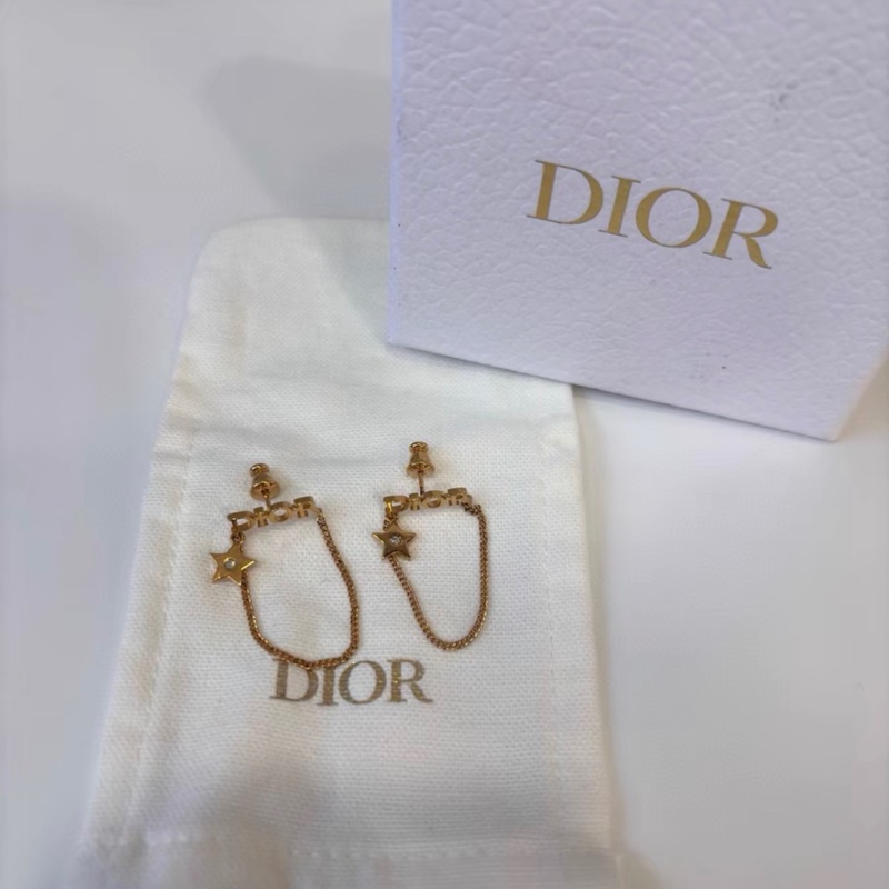 【全新✨ 全網最低價！】Dior金色 logo 星星鏈條吊墜耳環 子母加星星（下單前先詢問庫存❗️）-5
