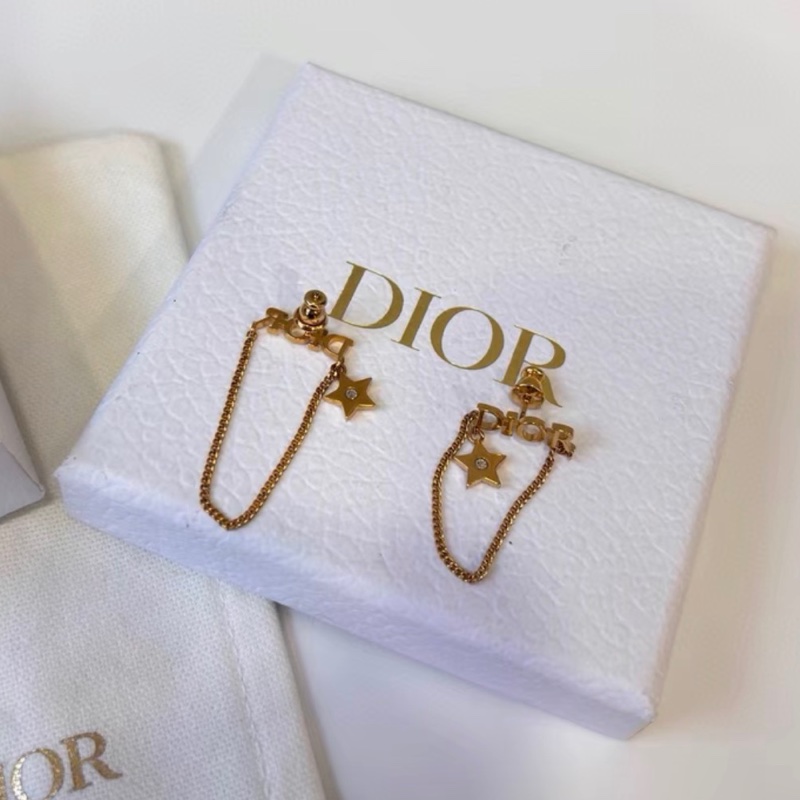 【全新✨ 全網最低價！】Dior金色 logo 星星鏈條吊墜耳環 子母加星星（下單前先詢問庫存❗️）-6