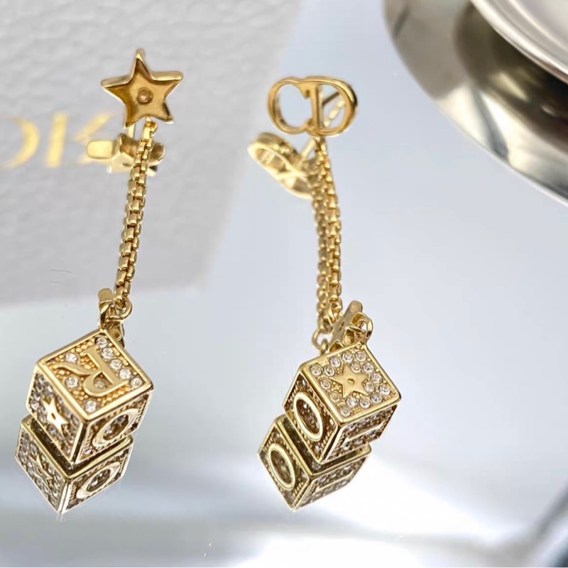 【99新 ✨ 全網最低價！】Dior 迪奧 Lucky Dice系列 金色鑲鑽星星骰子 流蘇長款耳環（下單前先詢問庫存❗️）-0