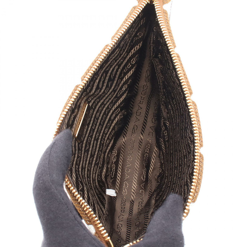 PRADA 三角形雙鏈肩背包 1BC543 帆布皮革 棕色 白色-2