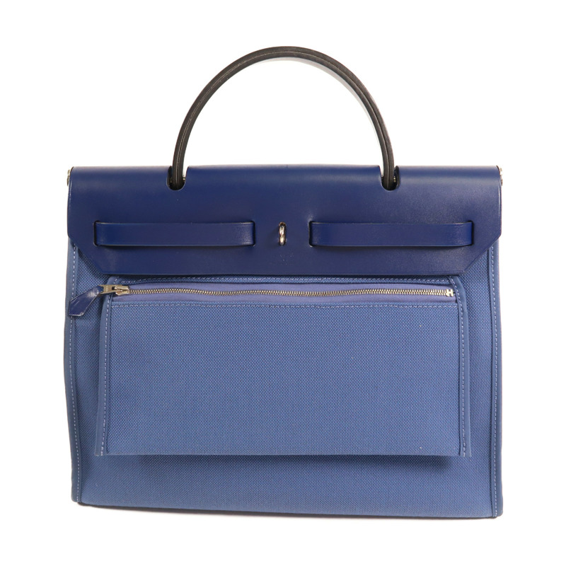 藍色 帆布 牛皮 Herbag Zip 31 PM 兩用包 C刻 銀扣【HERMES 愛馬仕】-1