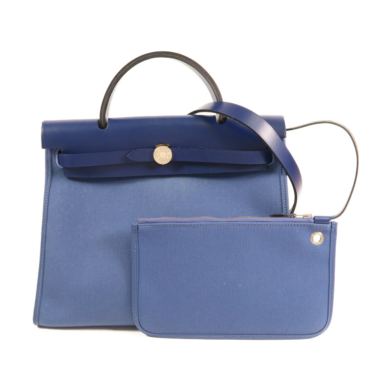 藍色 帆布 牛皮 Herbag Zip 31 PM 兩用包 C刻 銀扣【HERMES 愛馬仕】-6