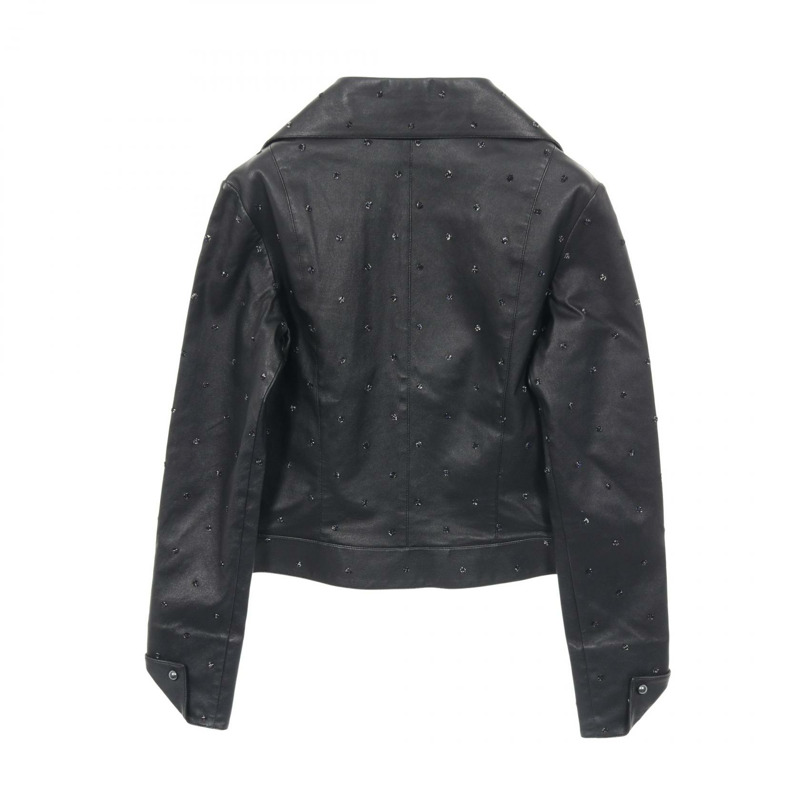 香奈兒 (CHANEL) COCO 標誌刺繡皮革牛仔褲 P55955C00294 羊皮 黑色 二手 女士-1