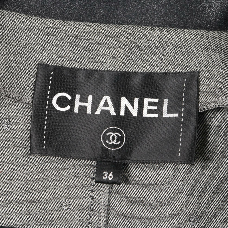 香奈兒 (CHANEL) COCO 標誌刺繡皮革牛仔褲 P55955C00294 羊皮 黑色 二手 女士-2
