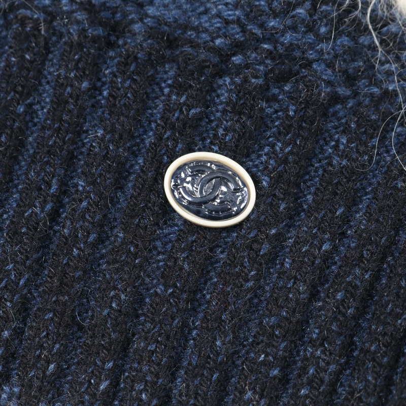 香奈兒 COCO 標誌紐扣針織衫 P73572K10554 羊絨羊駝毛混紡 藍海軍藍 #36-6